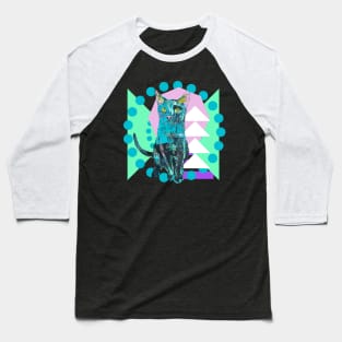 Geometric Black Newsprint Art Kitty Cat Baseball T-Shirt